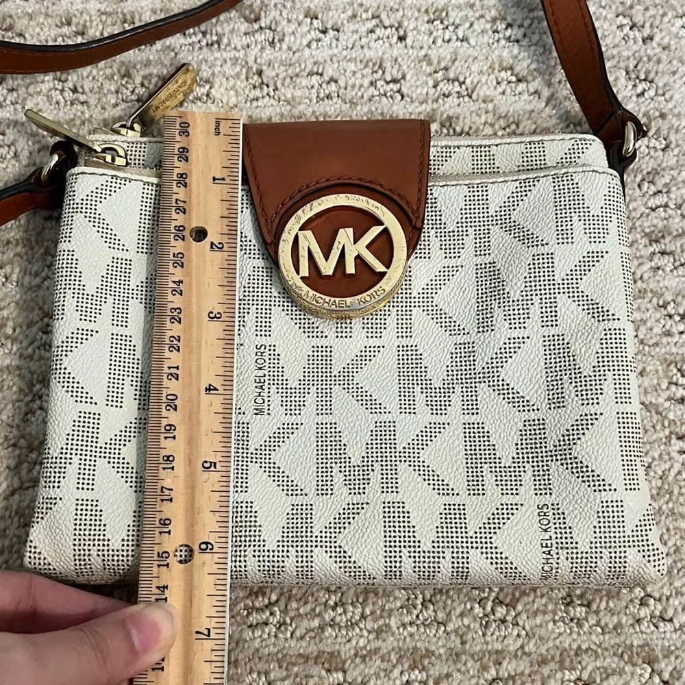 MICHAEL KORS Fulton Small White Saffiano Leather Crossbody Purse MK monogram - Picture 16 of 16